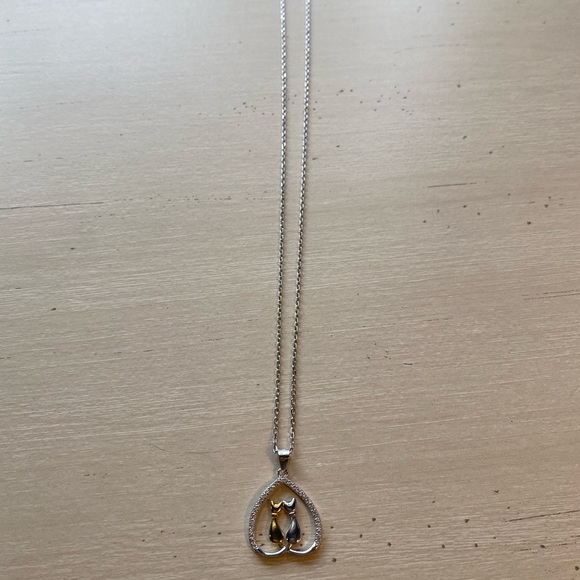 Kitty Cat,Gold & Silver; Diamond Heart Necklace - Picture 4 of 7